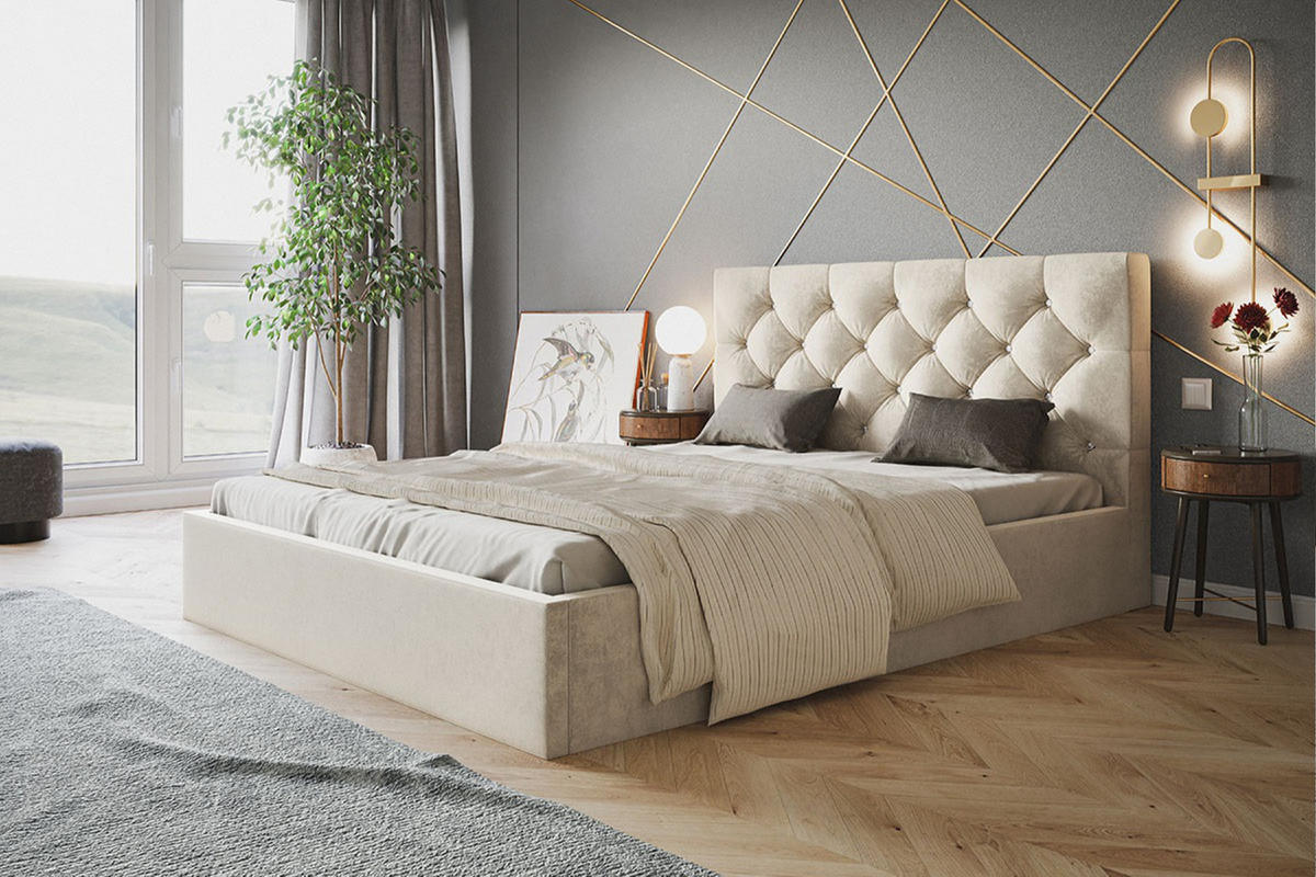 POLSTERBETT BOSTON SLIM, 120 x 200 cm mit Bettkasten und Lattenrost aus Holz, Farbe: Beige, Velourestoff - Beige, Holz/Kunststoff (120/200cm) - Alpi-Möbel