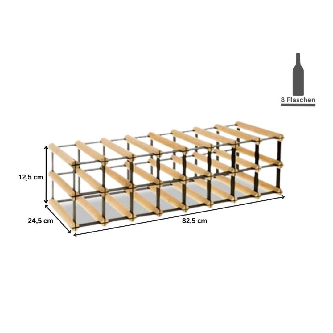 WEINREGAL Vinotega Mod Metal 12,5x82,5x24,5 cm 8x1 Flaschen Massives Kiefernholz Braun Geölt - Braun, Holz (82.5/12.5/24.5cm) - PROREGAL