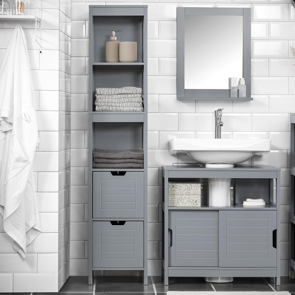 HOCHSCHRANK Dunkelgrau - Grau, Holzwerkstoff (30/145/30cm) - SoBuy
