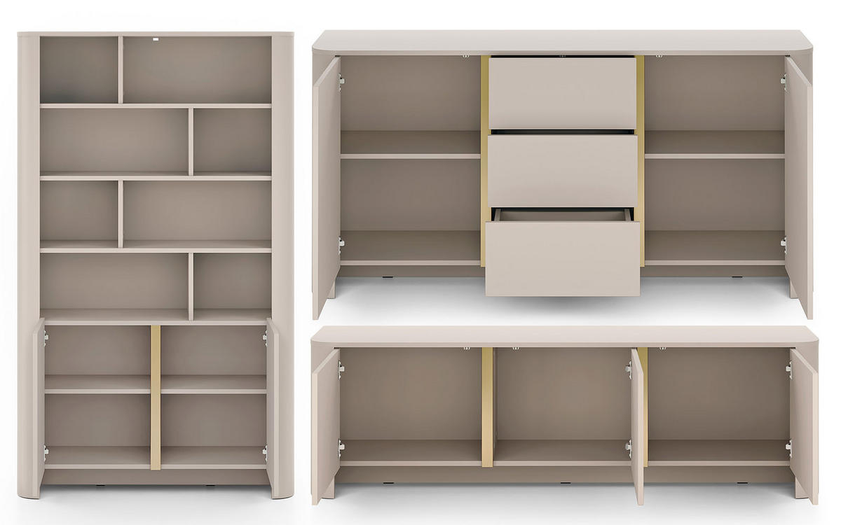 WOHNZIMMER-SET Bari Kaschmir / Gold (3er-Set) - Kaschmir/Creme, Holz/Holzwerkstoff (439/170/39cm) - Feldmann-Wohnen