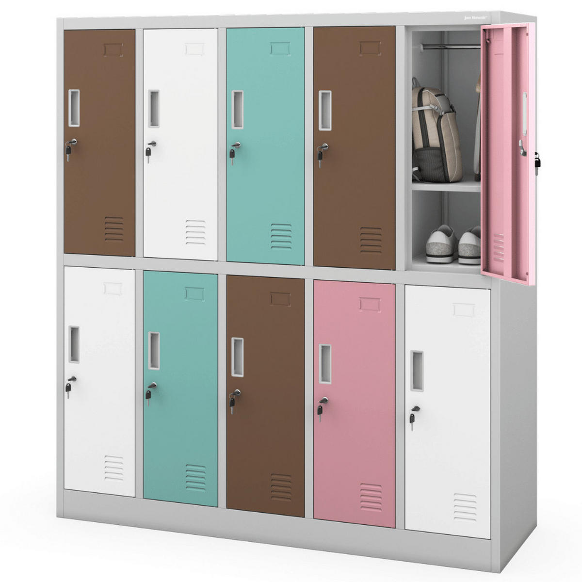 UMKLEIDESCHRANK Spind TOKIO 10 Abteile 150x136x45cm Pastellfarben - Multicolor, Metall (136/150/45cm) - DELUKE