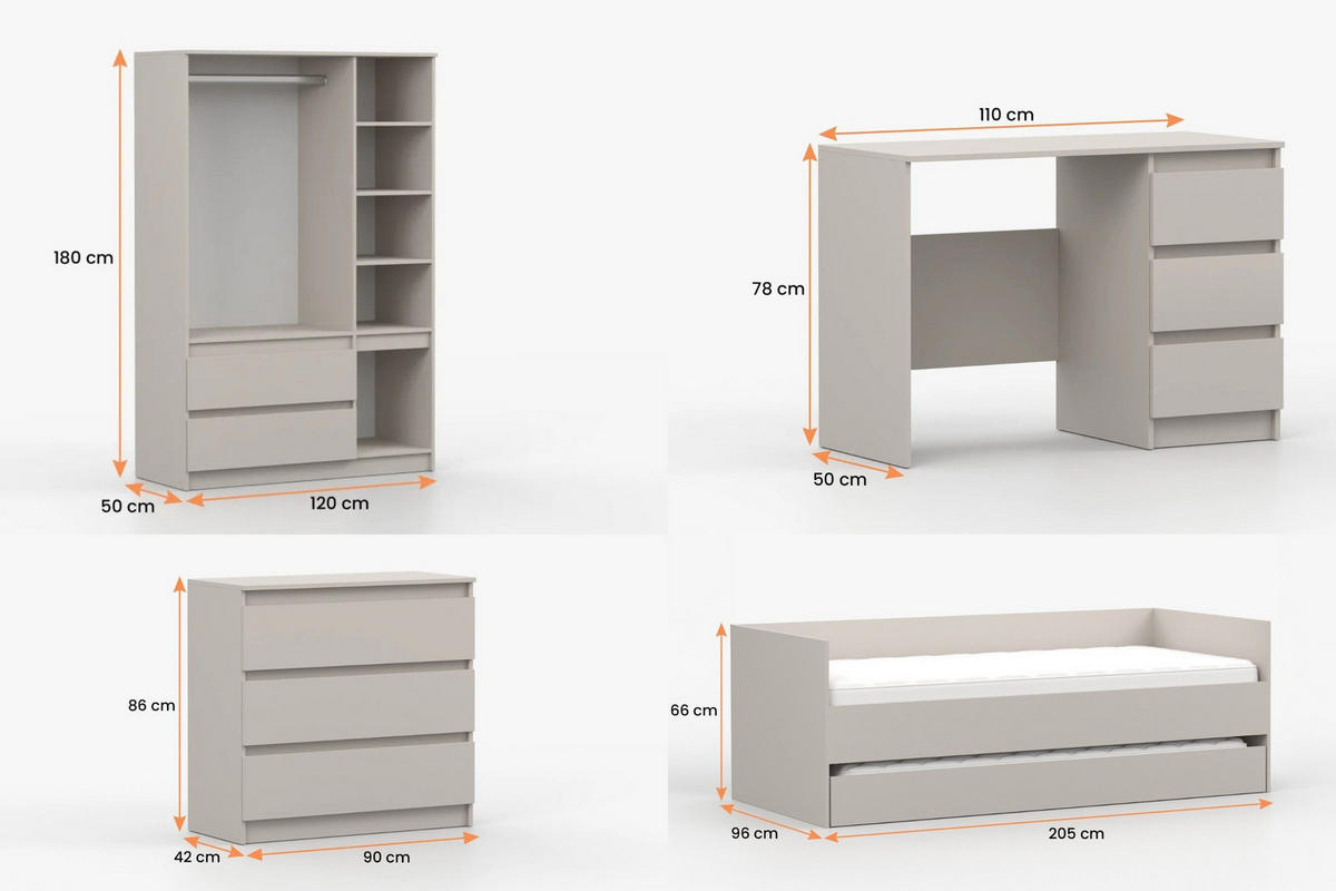 JUGENDZIMMER-SET SIMO C 4-teilig in Kaschmir - Kaschmir, Holzwerkstoff (420/180/96cm) - Deine Möbel 24