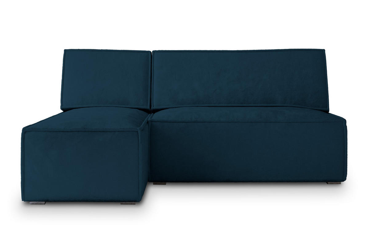 ECKSOFA BRISO M Blau Velours-Stoff mit Schlaffunktion - Blau, Holz (200/140cm) - MASSENO