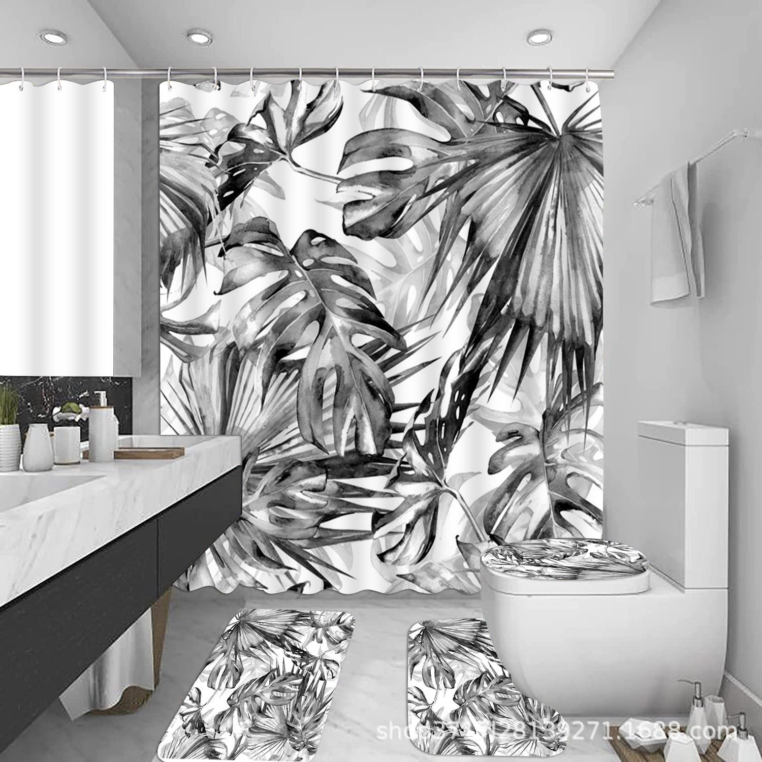 DUSCHVORHANG mit Digitaldruck Pflanze Badezimmer wasserdicht schimmelresistent 180 x 180 cm - Multicolor, Textil (180/180cm) - MCBOSON