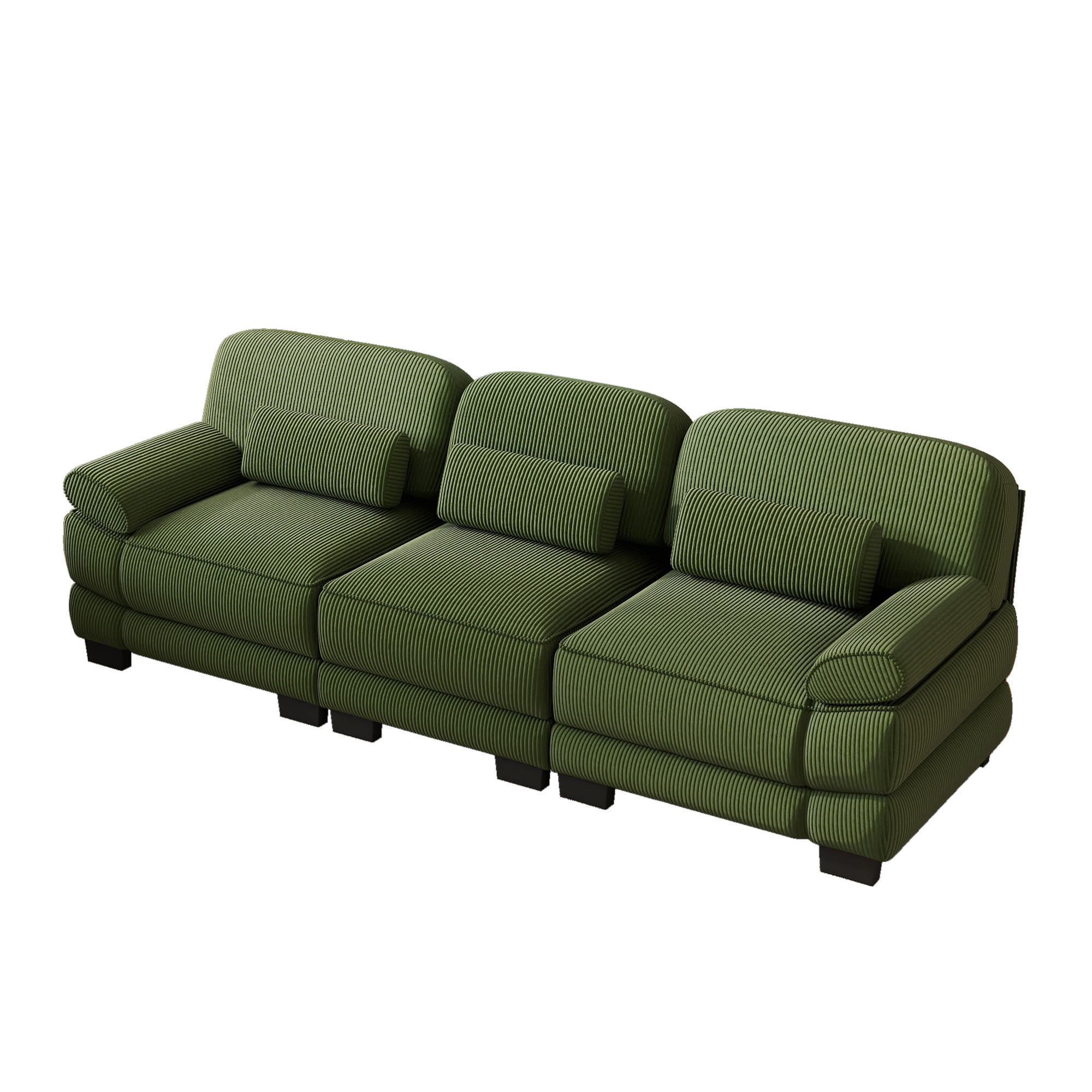 3-SITZER-SOFA mit Lendenkissen, Cordbezug, DE-42659, Grün - Grün, Holz (265/94/88.5cm) - ComfortXL