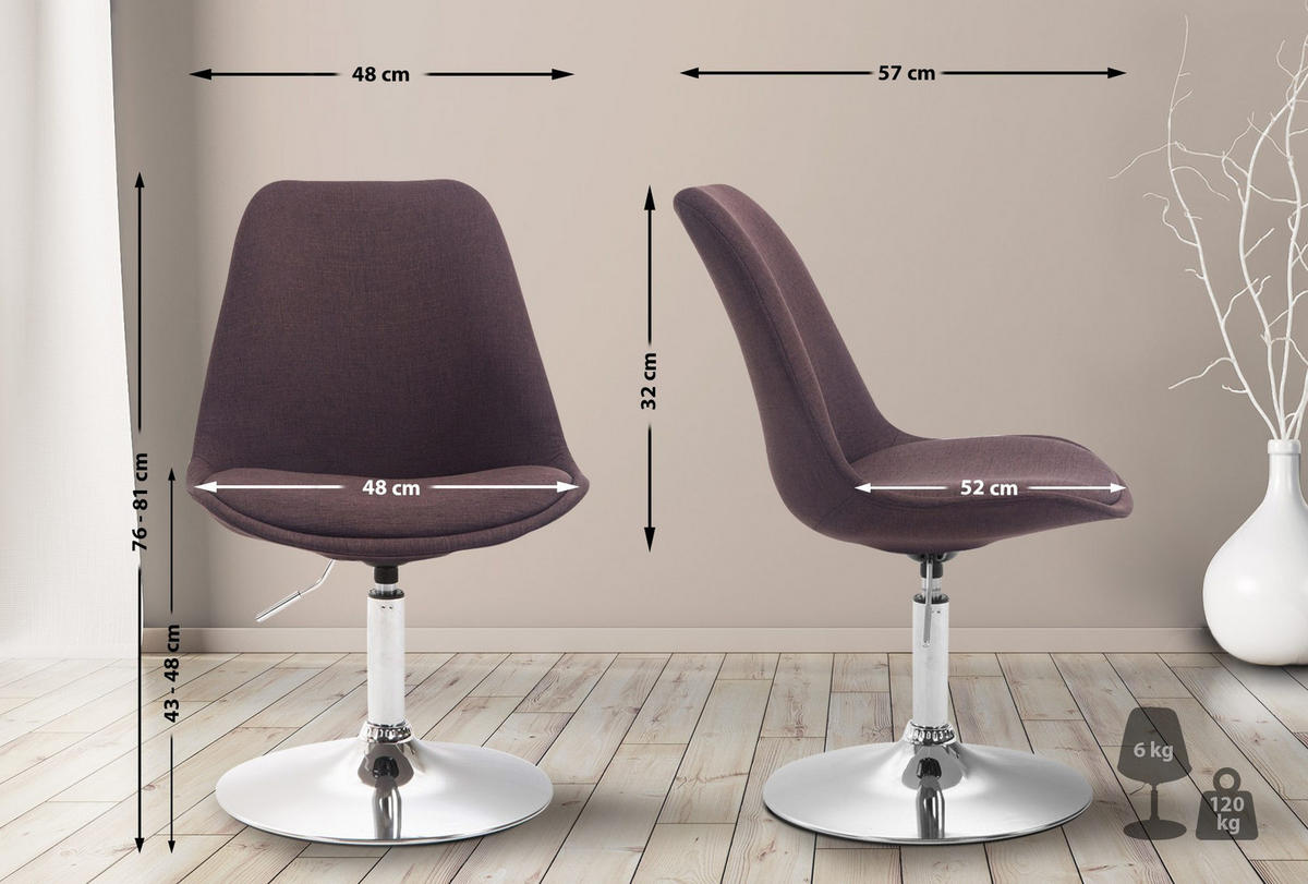 DREHSTUHL Stoff braun - Chromfarben/Braun, Textil/Metall (48/76/57cm) - CLP