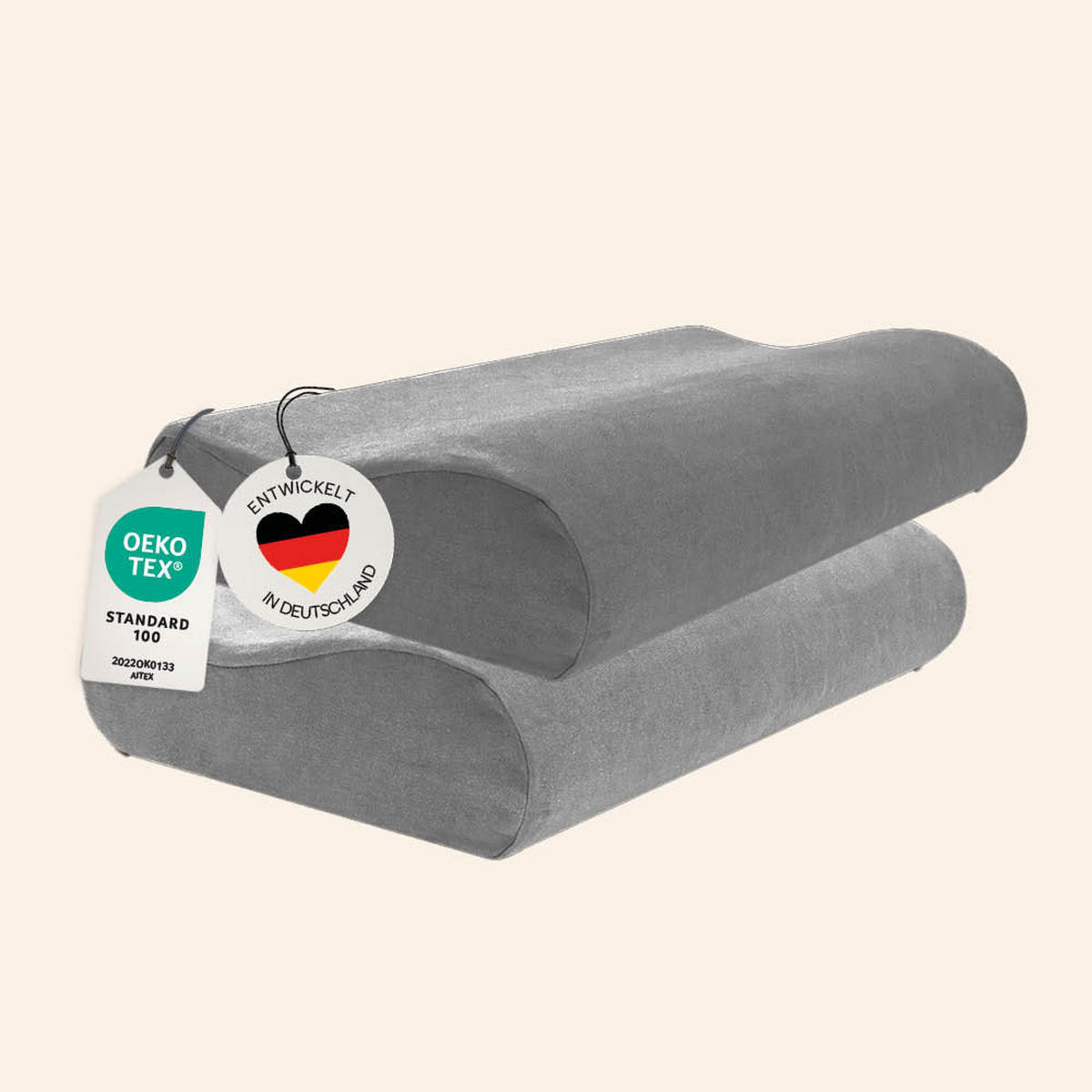 KISSENBEZUG für orthopädisches Nackenkissen, DOPPELPACK Grau 60x30 cm - Grau, Textil (30/60cm) - casimum