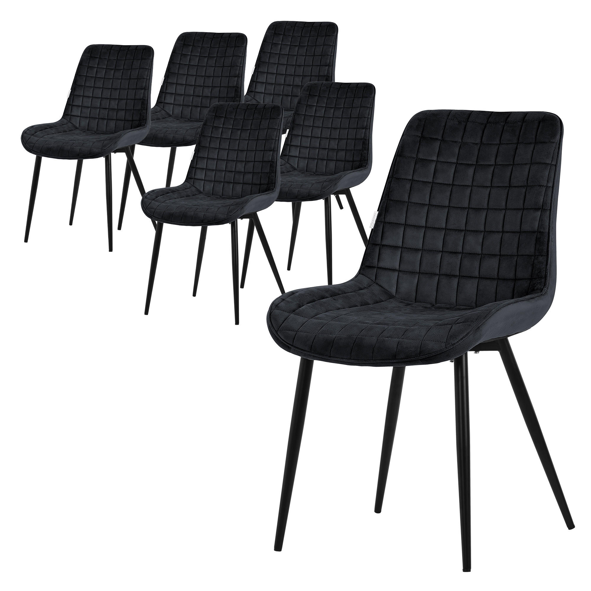 ML-DESIGN JÍDELNÍ ŽIDLE, SADA 6 KS, černý samet