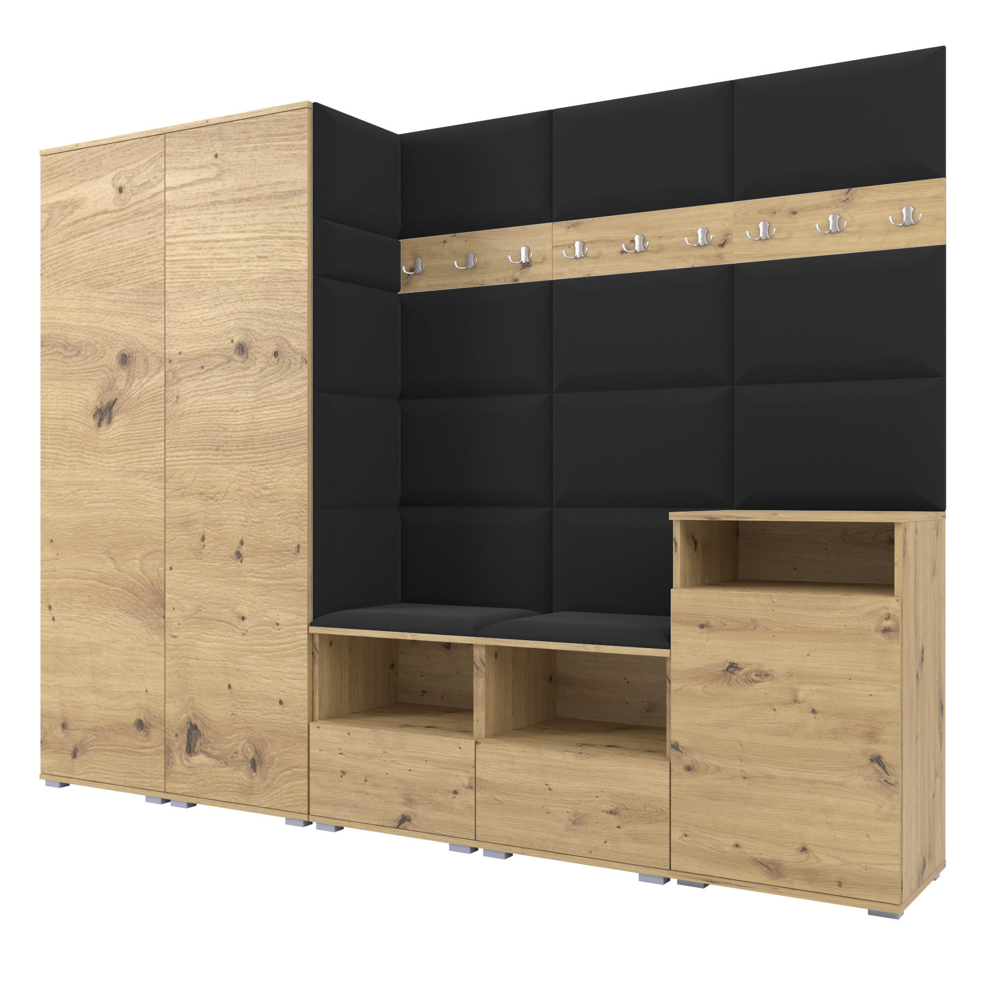 Ravio Garderobe Eiche Artisan, Schwarz 250x187x40 cm