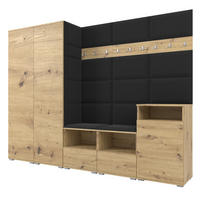 GARDEROBE NELA VIII 250 cm (Modulare Flurmöbel Artisan Eiche mit Sitzpolster Schwarz 16 2 Schränke + Sideboard) - Silberfarben/Schwarz, Holz/Holzwerkstoff (250/187/40cm) - Ravio