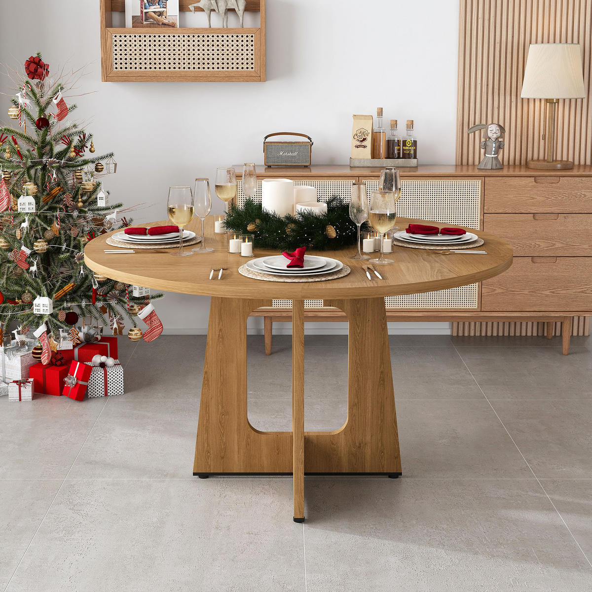 JÍDELNÍ STŮL v barvě dubu s MDF deskou a ořechovou dýhou do jídelny a obývacího pokoje, 120×120×76 cm - barva dubu, kompozitní dřevo (120/120/76cm) - STILVORA