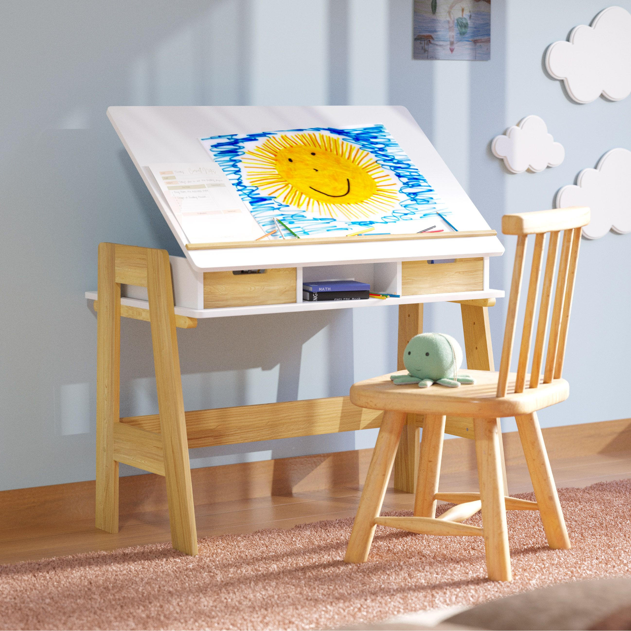 KINDERSCHREIBTISCH Fietje Plus weiß höhen- und neigungsverstellbar - Weiß, Holz (94/76/63cm) - Juskys