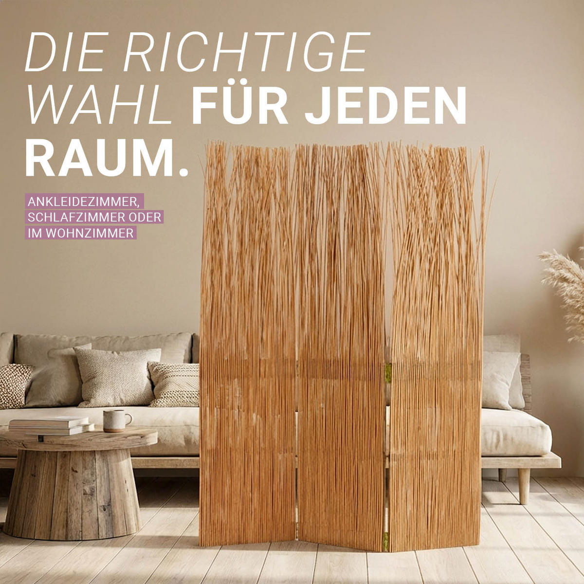 PARAVENT 3-tlg. 120/170 cm Hellbraun Weide - Hellbraun, Naturmaterialien (120/170/2cm) - Homestyle4u