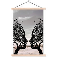 POSTER Strand - Meer - Menschen - Baum - Moderne Kunst 40x60 cm - Hellgrau, Textil (40/60/0.15cm) - MuchoWow