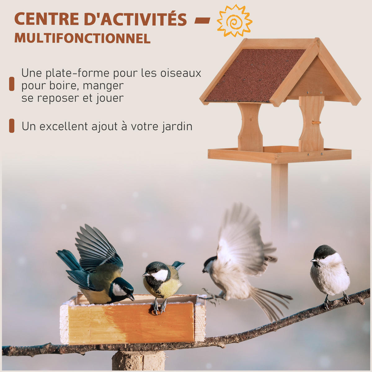 VOGELFUTTERSTATION DE-17844 wetterfestes Dach & massives Holz Natur - Naturfarben, Holz (55/144/55cm) - ComfortXL