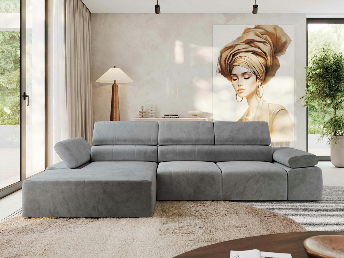 ECKSOFA RILASSO L Hellgrau Velvet - links - Hellgrau/Schwarz, Kunststoff/Textil (296/174cm) - MKS