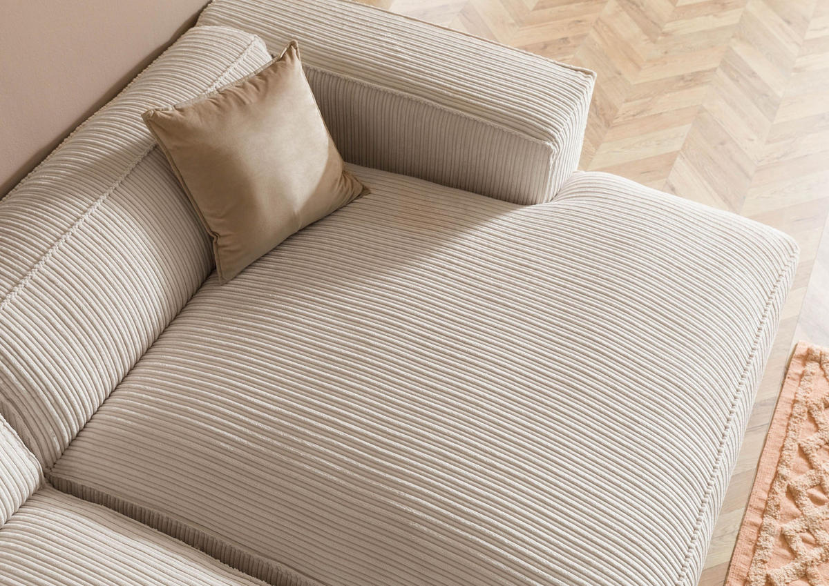ECKSOFA 304x164x69 Ottomane rechts Cord elfenbein VALENCIA - Beige, Holz (304/164cm) - Massivmoebel24