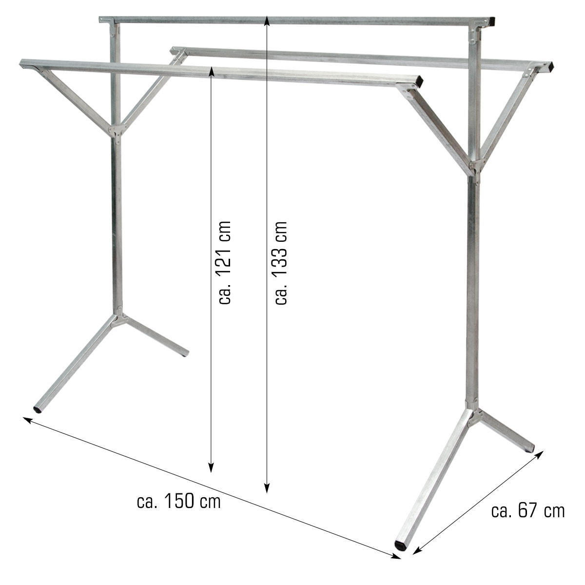 KLEIDERSTÄNDER mit 3 Aufhängestangen, 150/67/133 cm, Silber - Silberfarben, Metall (67/133/150cm) - eyepower