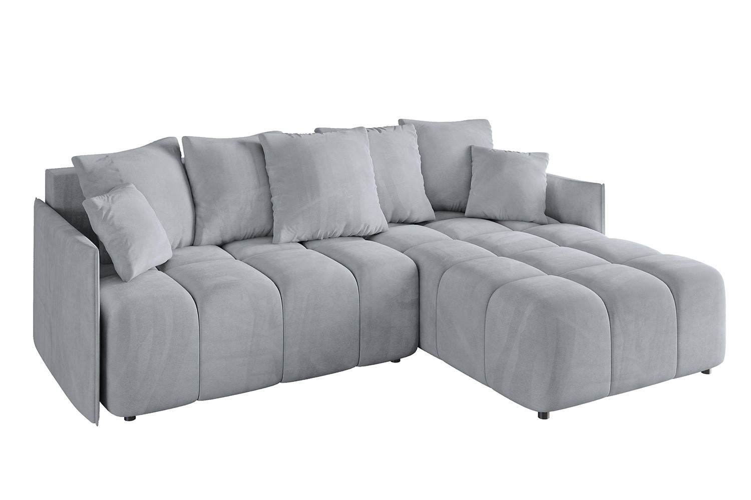 ECKSOFA mit Schlaffunktion und Bettkasten LONLI-L 242x175x88 Hellgrau Velours - Hellgrau, Holzwerkstoff/Kunststoff (242/175cm) - ALTDECOR