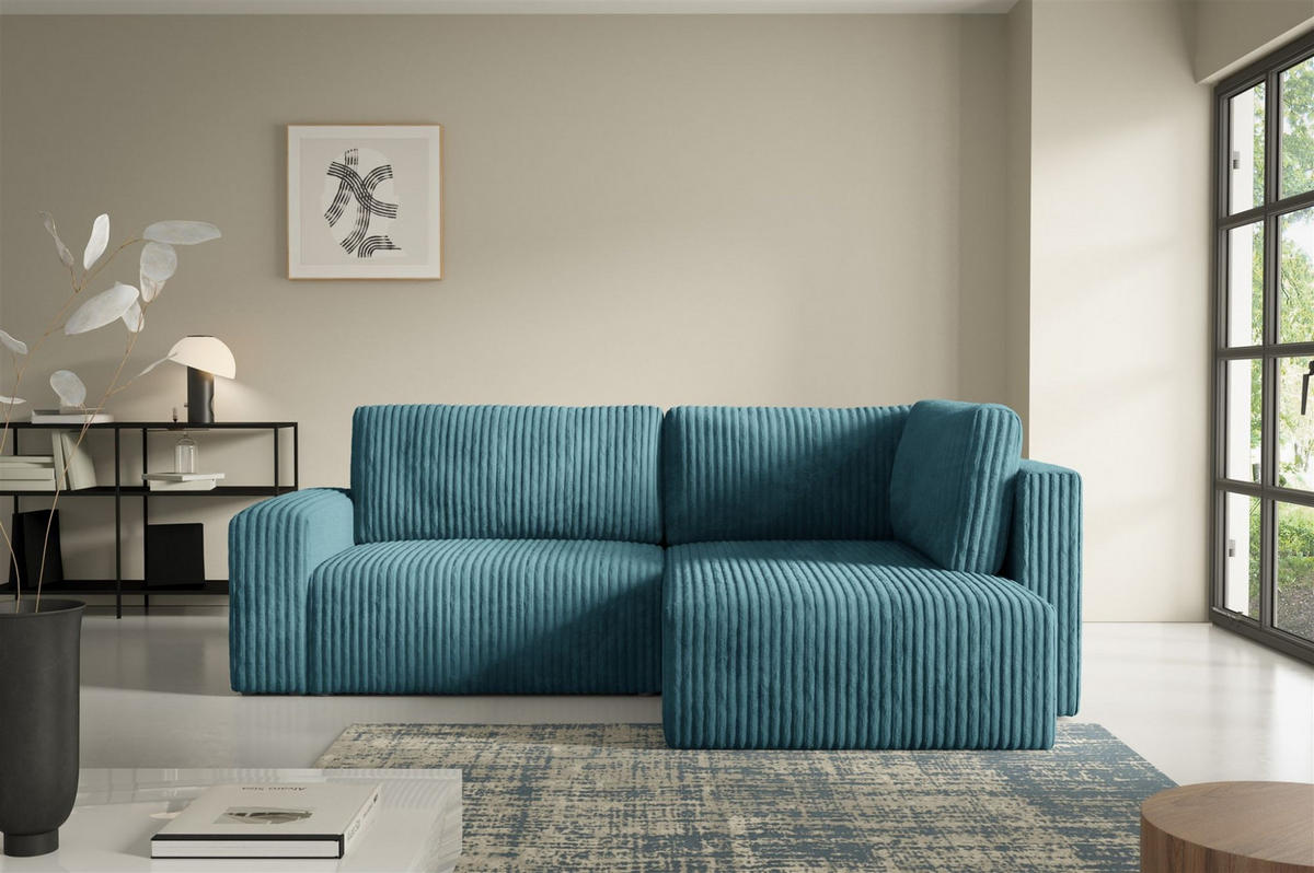ECKSOFA Natalia Xl - Blau, Holzwerkstoff/Textil (245/182cm) - Fun Möbel