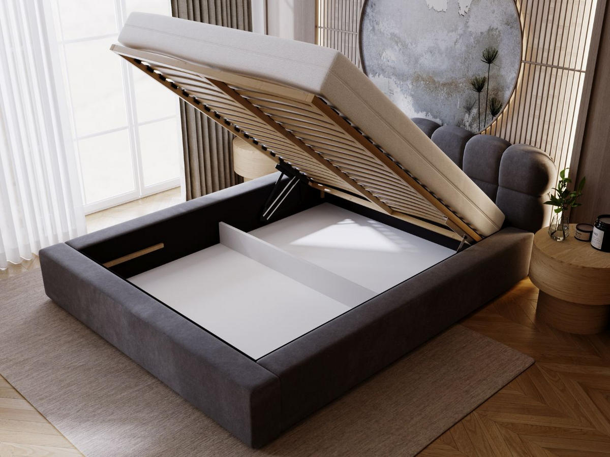 POLSTERBETT Plaza 160x200 Dunkelgrau - Dunkelgrau/Naturfarben, Holz/Kunststoff (160/200cm) - Graingold