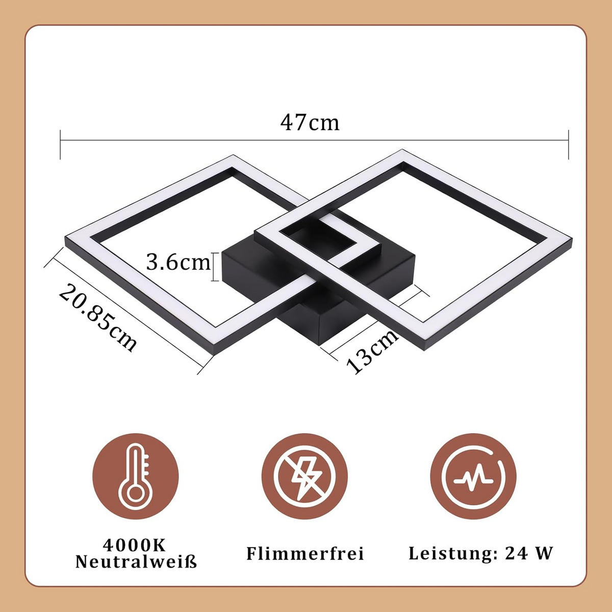 LED-DECKENLEUCHTE Strahlfrost 6/47/29.5 cm - Schwarz, Metall (29.5/6/47cm) - ZMH