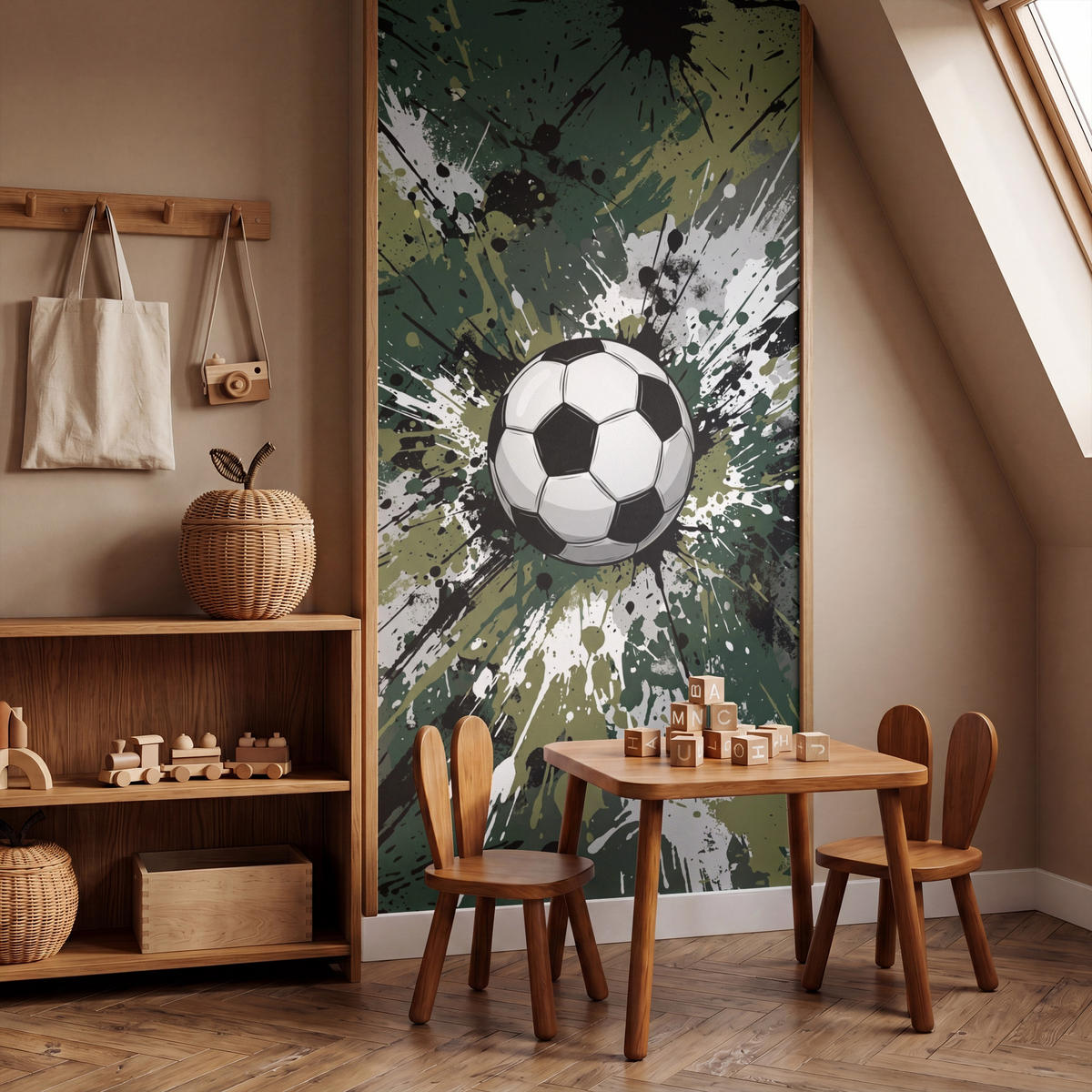 KINDERTAPETE - Fußball - Farbe - Spritzer - Grün - 120x240 cm - Dunkelgrün, Papier (120/240cm) - OnlyWow