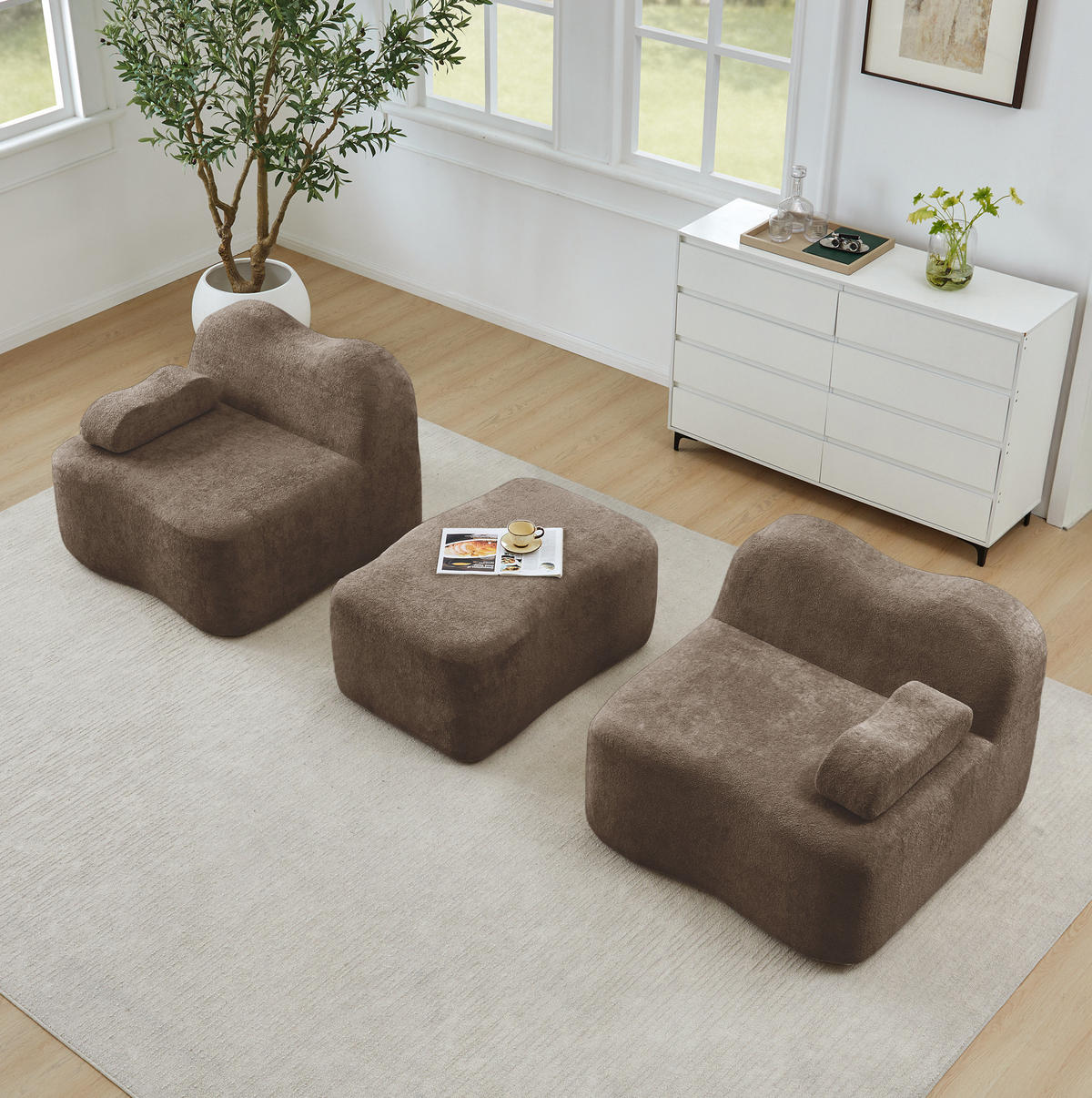 ECKSOFA mit Ottomane, beweglichem Armlehnenkissen und Wellenform, Braun - Braun, Textil (192/167cm) - Redom