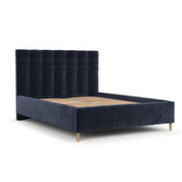 POLSTERBETT Soma 140/200 cm Marineblau im Lotta Stoff - Naturfarben/Dunkelblau, Holz/Holzwerkstoff (140/200cm) - AltaBeds