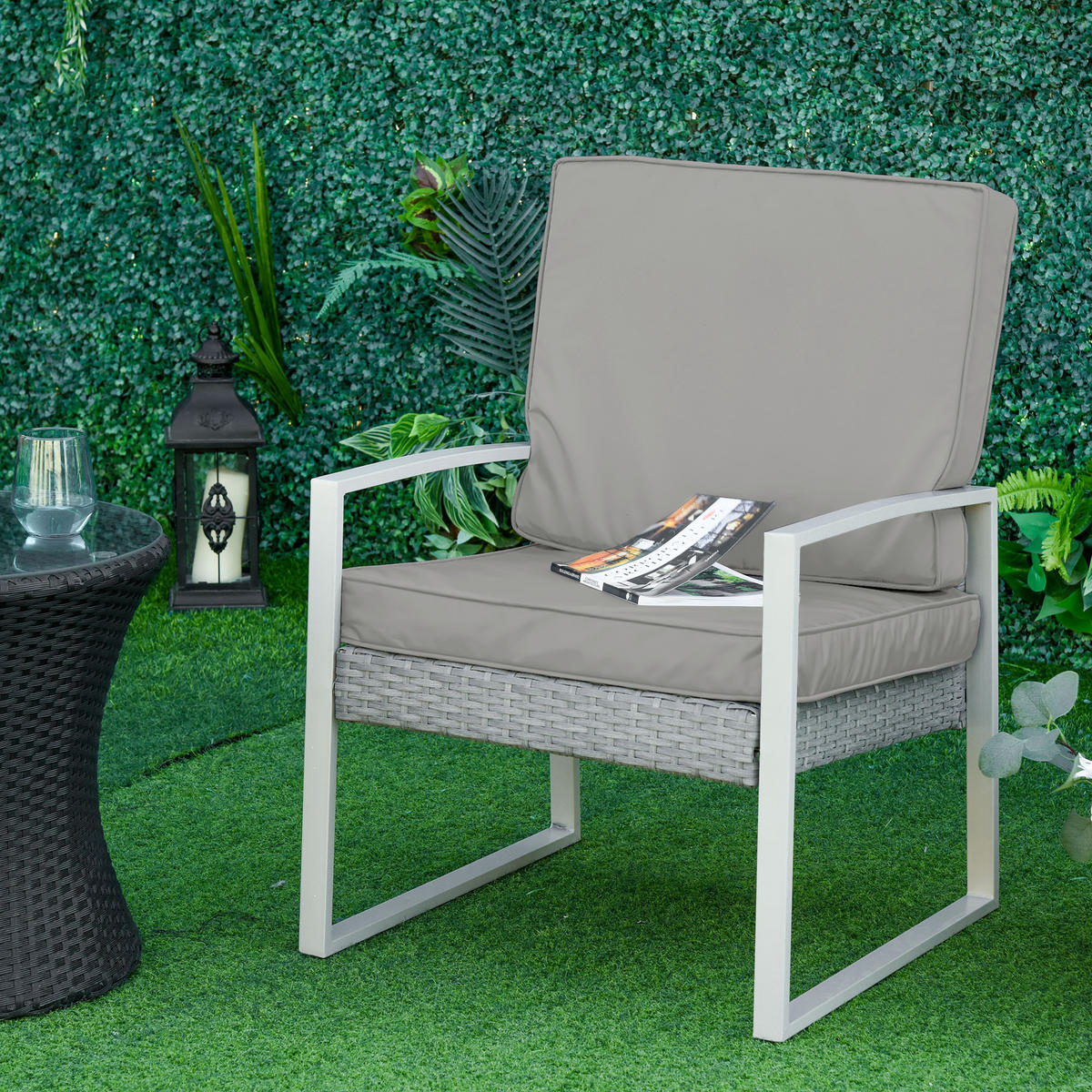 SITZKISSEN 2er-Set 56 x 52 cm - Hellgrau, Kunststoff (52/7/56cm) - Outsunny