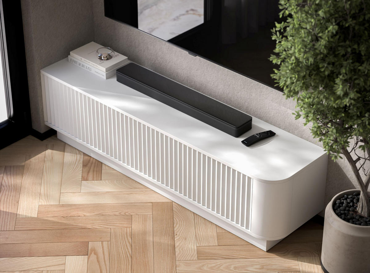 TV stolek Aurora bílý matný 140 cm s podstavcem - bílá, kompozitní dřevo (140/37/35cm) - Meble Lindner