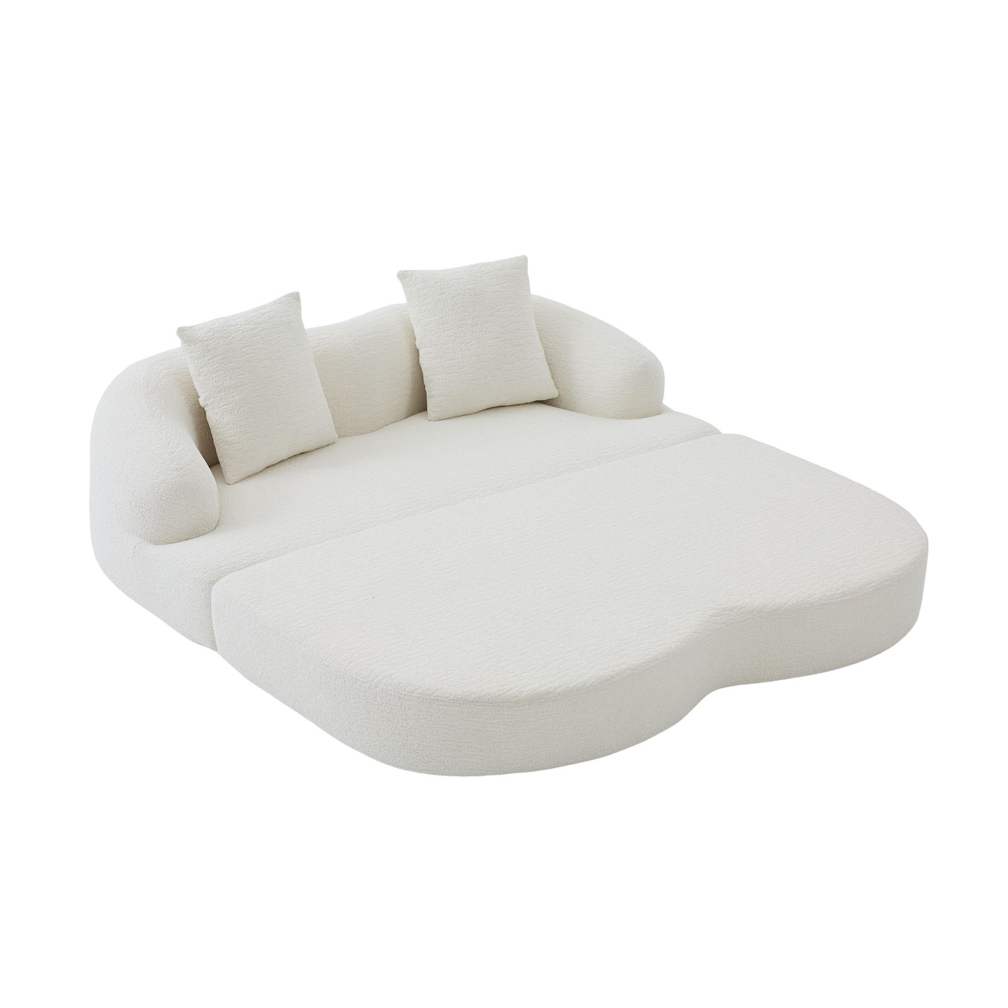 SCHLAFSOFA mit Klappfunktion und 2 Kissen für 2 Personen aus Chenille - Beige, Textil (157/65/84cm) - EVRYAE