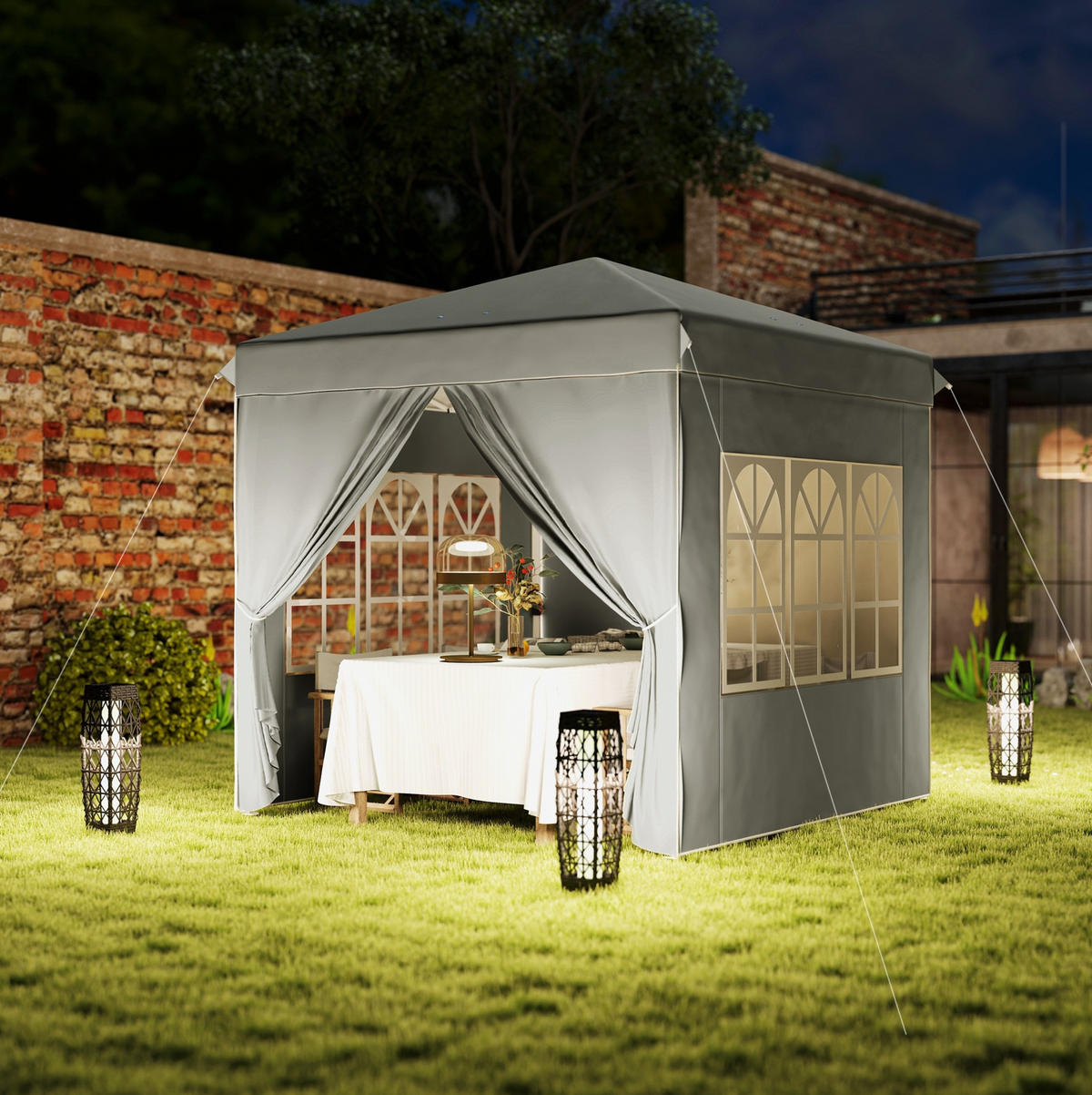 PAVILLON 248/248/270 cm faltbar mit Pop-up-Mechanismus, UV-Schutz und höhenverstellbarem Gestell, Hellgrau - Hellgrau, Textil (248/270/248cm) - Redom