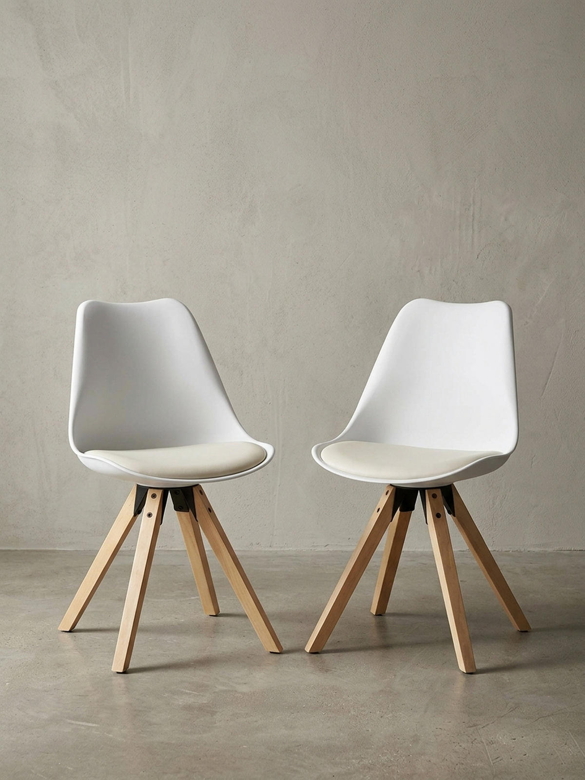 ESSZIMMERSTUHL 2er Set Kunstlederbezug mit Holzgestell Skandinavisch gepolstert, Weiß 49x52x87 cm - Beige/Weiß, Holz/Kunststoff (49/87/52cm) - KADIMA DESIGN