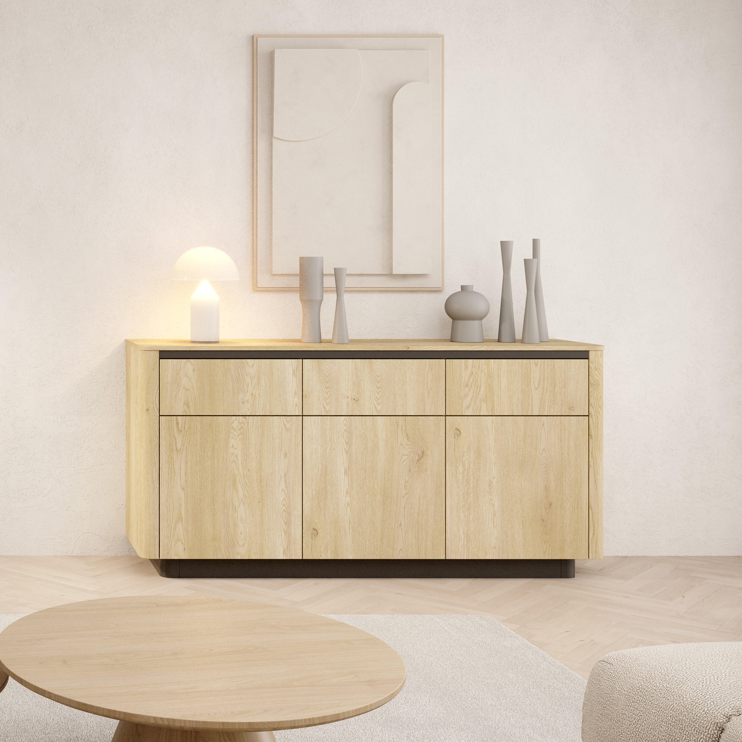 SIDEBOARD OMBRA 163,2/82,9/38,1cm mit 3 Schubladen 3 Türen Eichefarben - Eichefarben, Holzwerkstoff (163.2/82.9/38.1cm) - MASSENO