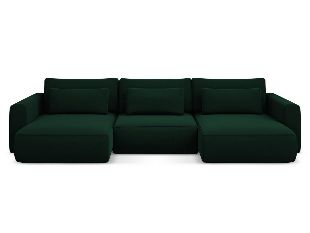 WOHNLANDSCHAFT Samt Stoff Grün - Dunkelgrün/Schwarz, Kunststoff/Textil (340/82/149cm) - Makamii