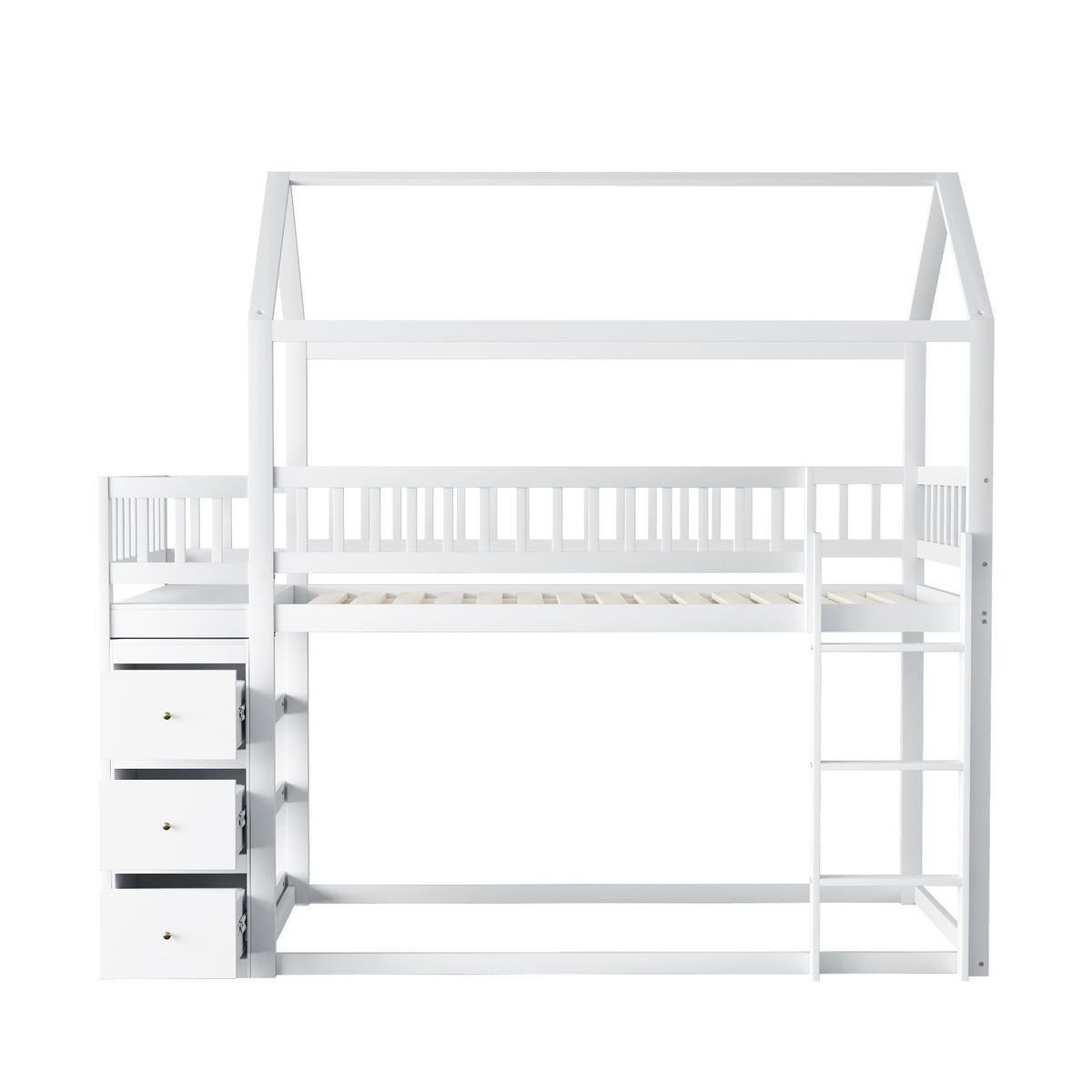 ETAGENBETT 90/200 cm Hausform mit Aufbewahrungskommode und Regalen - Weiß, Holz (90/200cm) - OKWISH