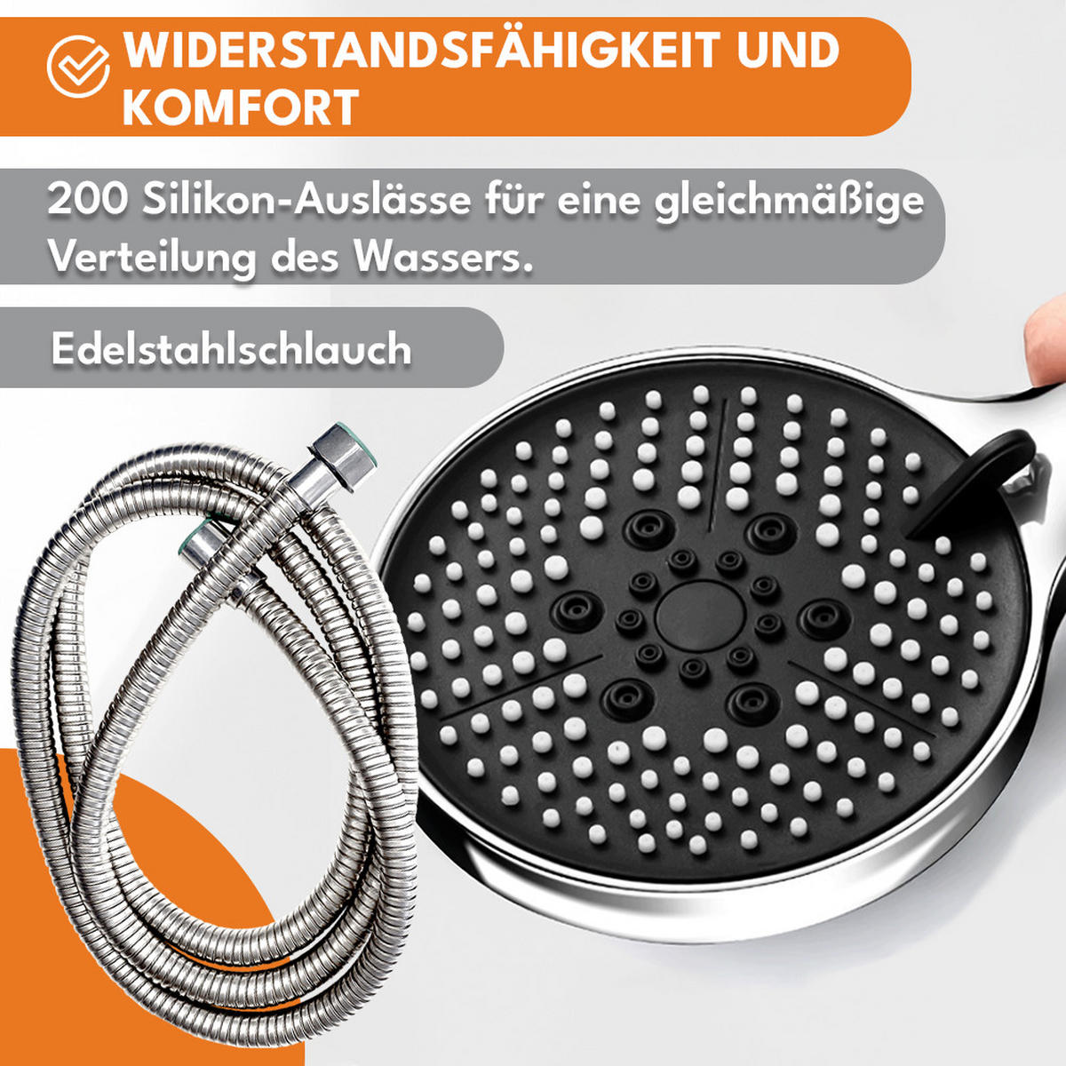 DUSCHKOPF mit Schlauch - Silberfarben, Kunststoff (12cm) - KRUMAD