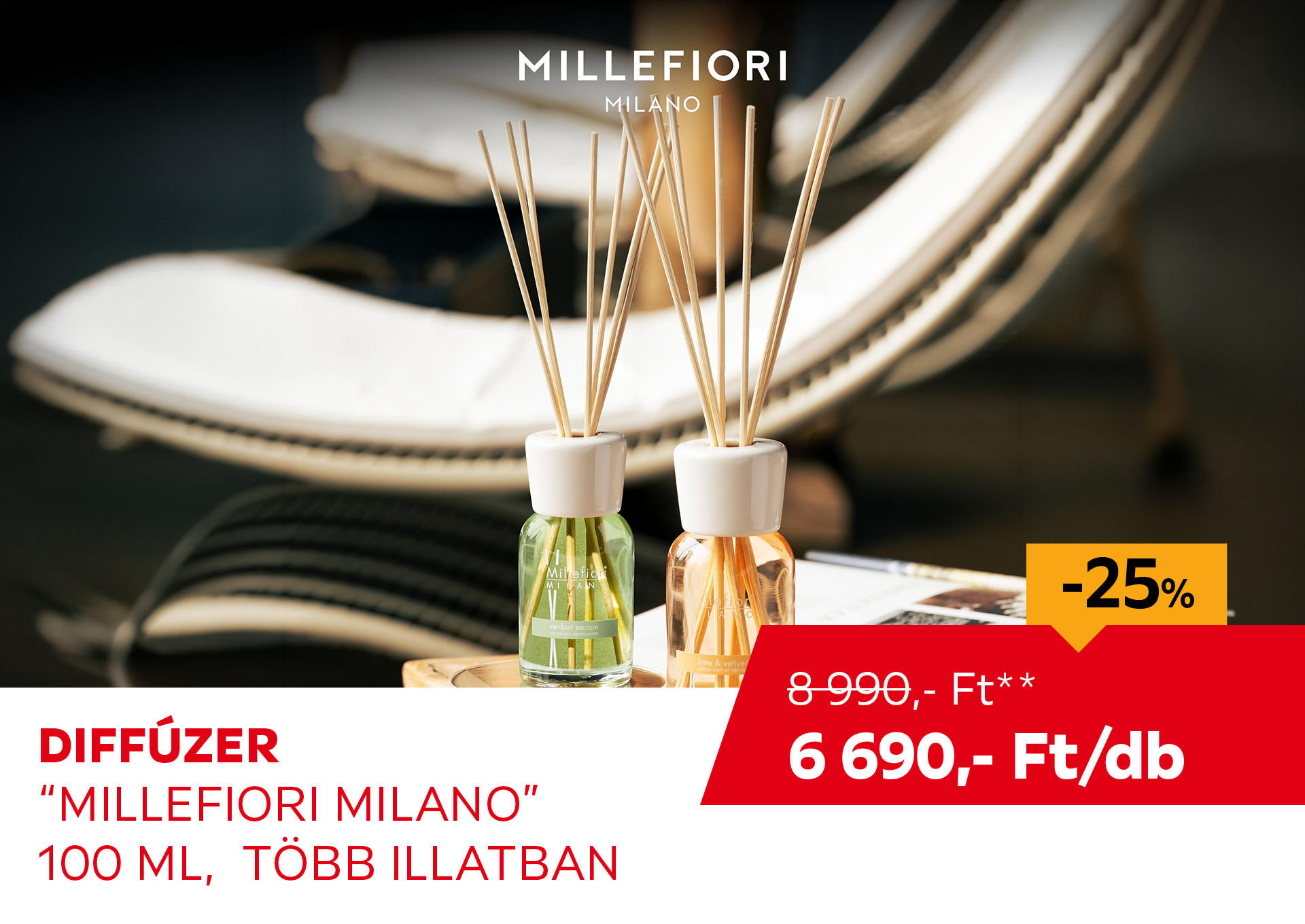 Diffúzer "Millefiori Milano", 100 ml,  több illatban Kiemelt termék 8990 Ft.- helyett 6690 Ft.-