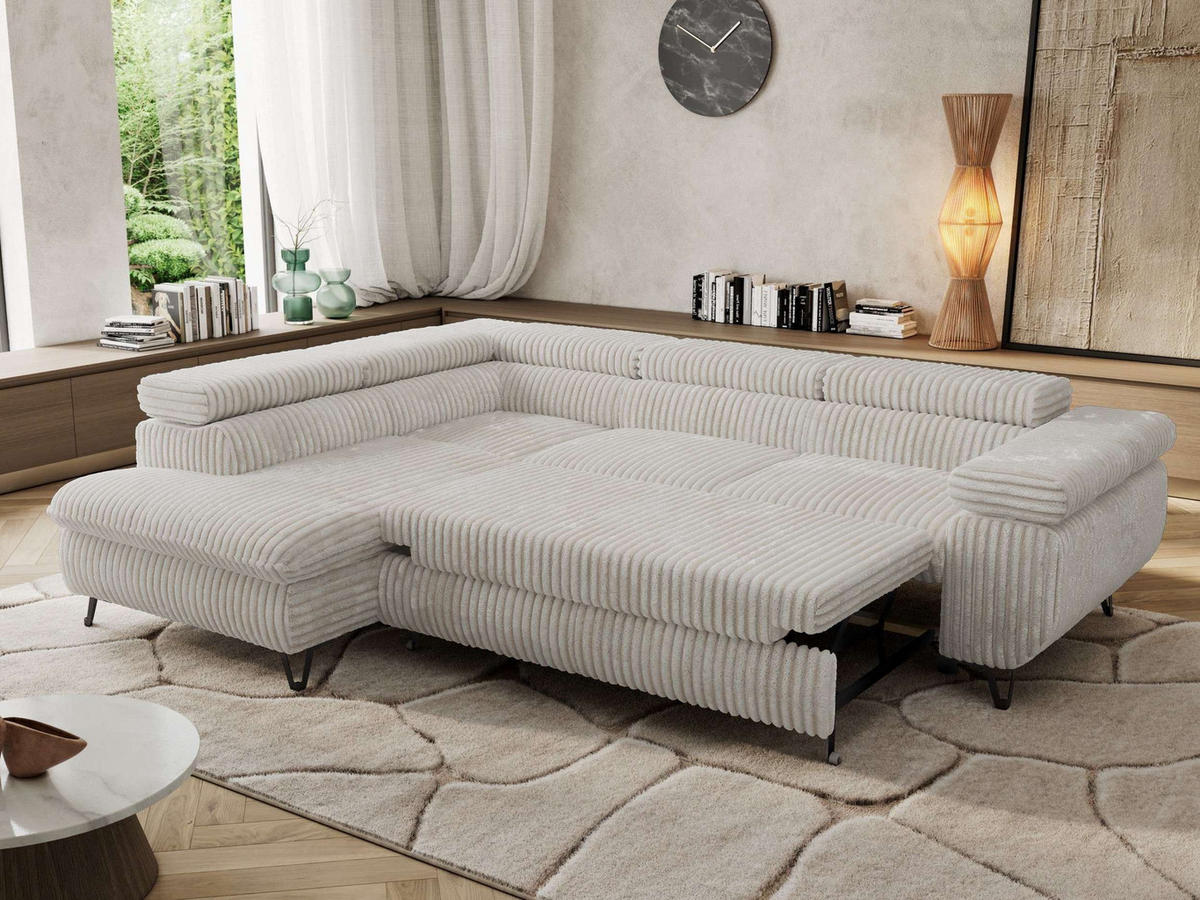 ECKSOFA PABLO L Beige Cord - Links Seite - Beige/Schwarz, Textil/Metall (208/273cm) - MKS