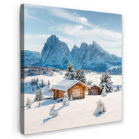 LEINWANDBILD Winter - Hütte - Berge - Aussicht - Schnee 50x50 cm - Eichefarben, Textil (50/50cm) - MuchoWow