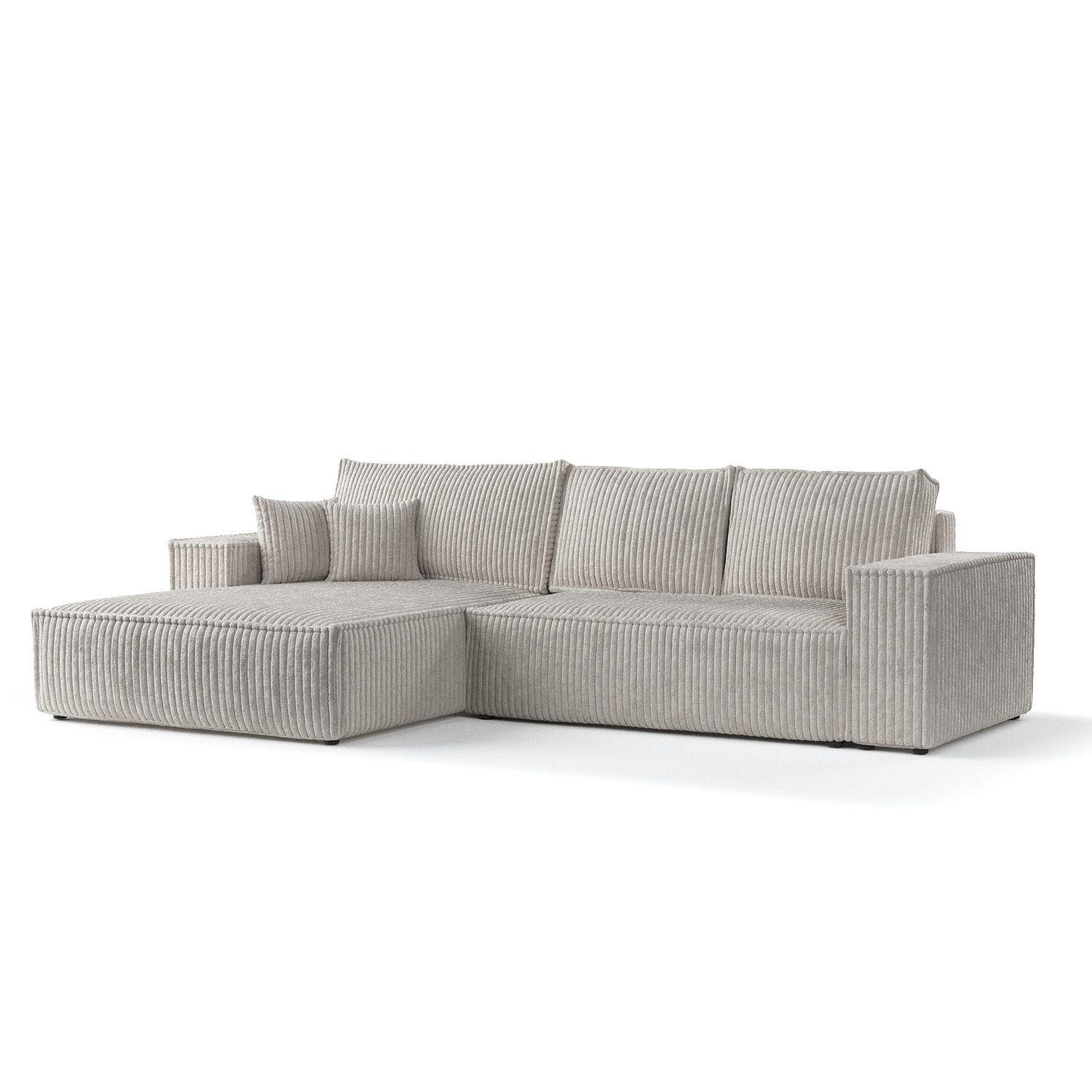 ECKSOFA Maze Beige grau Plüsch - Links Seite - Greige/Schwarz, Holz/Holzwerkstoff (185/294cm) - Maison de Reve