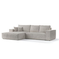 ECKSOFA Maze Beige grau Plüsch - Links Seite - Greige/Schwarz, Holz/Holzwerkstoff (185/294cm) - Maison de Reve