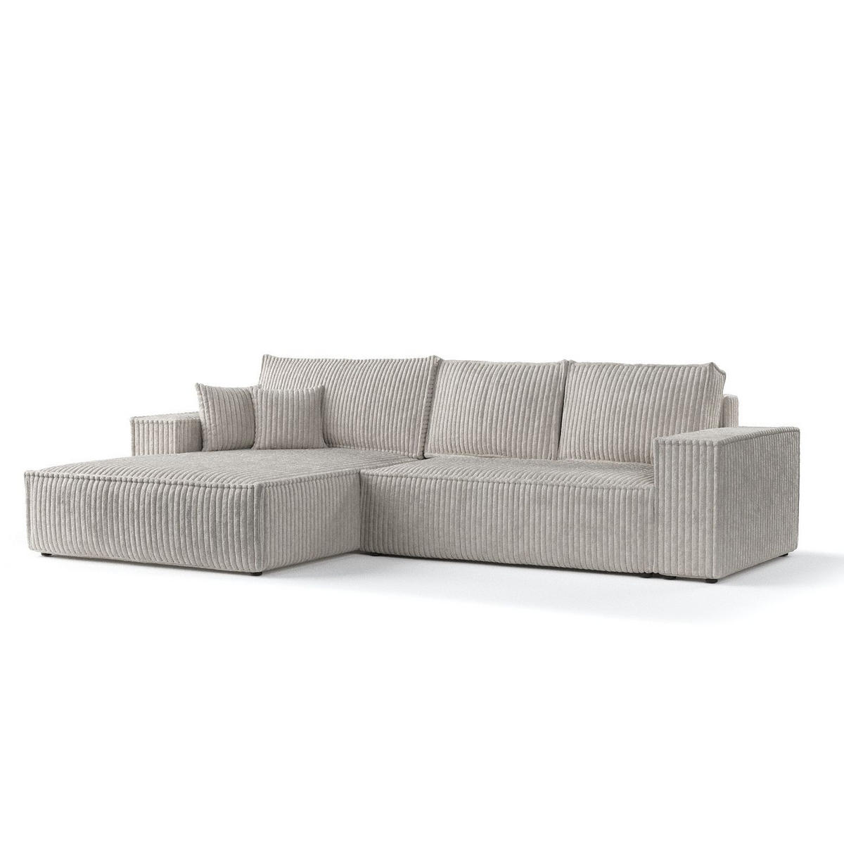 ECKSOFA Maze Beige grau Plüsch - Links Seite - Greige/Schwarz, Holz/Holzwerkstoff (185/294cm) - Maison de Reve