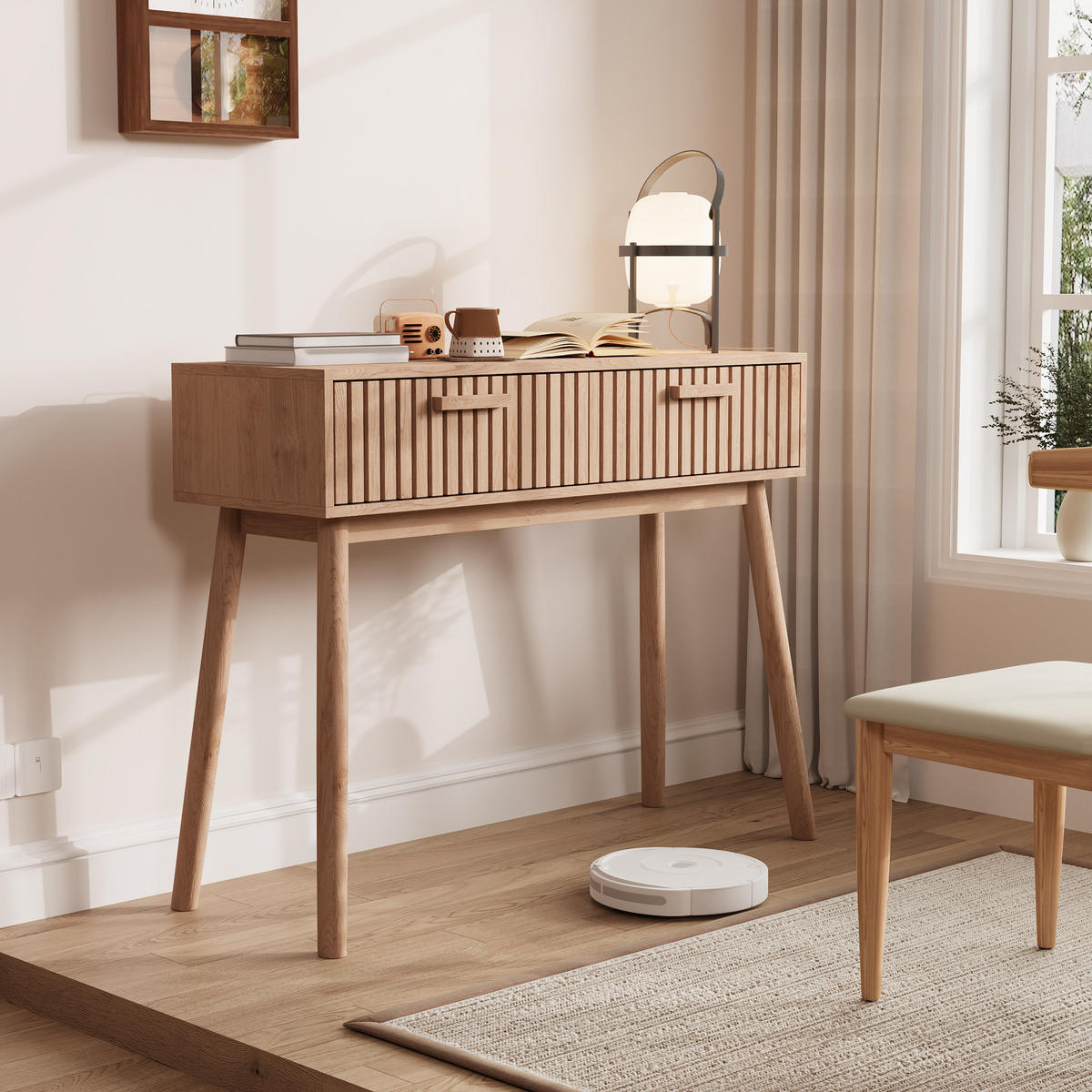 KONSOLE geriffelt Holz braun - Naturfarben, Holz (35/80/100cm) - LEBENLANG