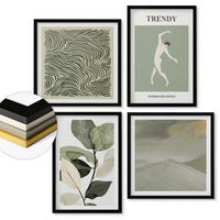 WANDBILDER 4er-Set - 50x50 cm & 40x60 cm Schwarzer Rahmen - Abstrakte Pflanzenmuster - Schwarz, Kunststoff (50/50cm) - ArtPrintCave
