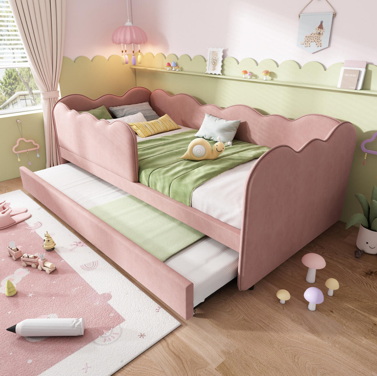KINDERBETT Polsterbett 90/190 cm aus Samt mit Ausziehbett Rosa - Rosa, Textil (90/190cm) - Modenvie