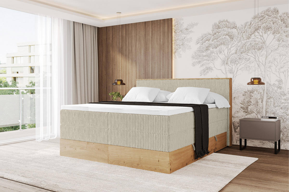 BOXSPRINGBETT LOLLI9 -KING 200x200 - H3/H4 Creme - Beige, Holzwerkstoff (200/200cm) - ALTDECOR