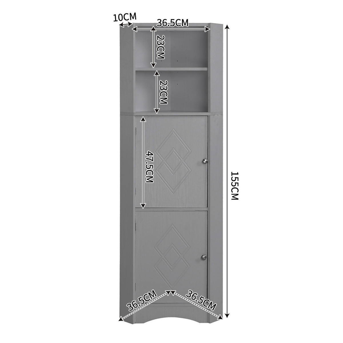 BADEZIMMERSCHRANK 36.5x36.5x155cm in Grau, wasserdicht & kippsicher - Grau, Holzwerkstoff (36.5/155/36.5cm) - Modfu