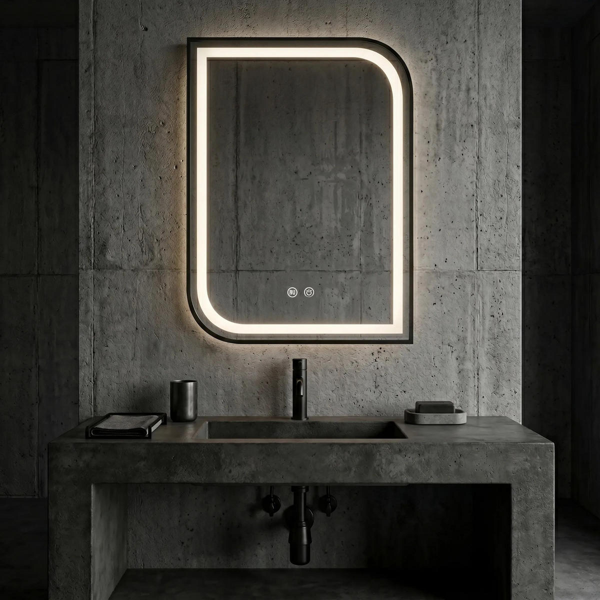 SPIEGEL Rea Led Zone 80x60 Black - Schwarz, Glas (60/80/2.5cm) - REA